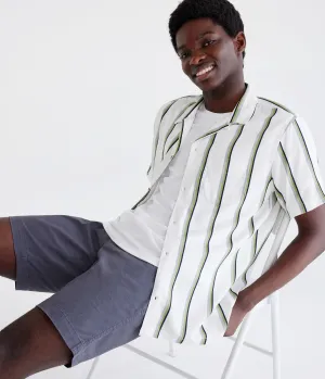 Aeropostale Mens' Vertical Stripe Camp Shirt - White - Size XS - Viscose - Teen Fashion & Clothing Cream Aeropostale