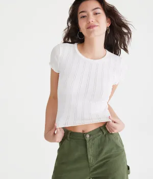 Aeropostale Damen Pointelle Shrunken T-Shirt - Weiß - Größe XXL - Baumwolle - Teen Fashion & Kleidung Creme Aeropostale
