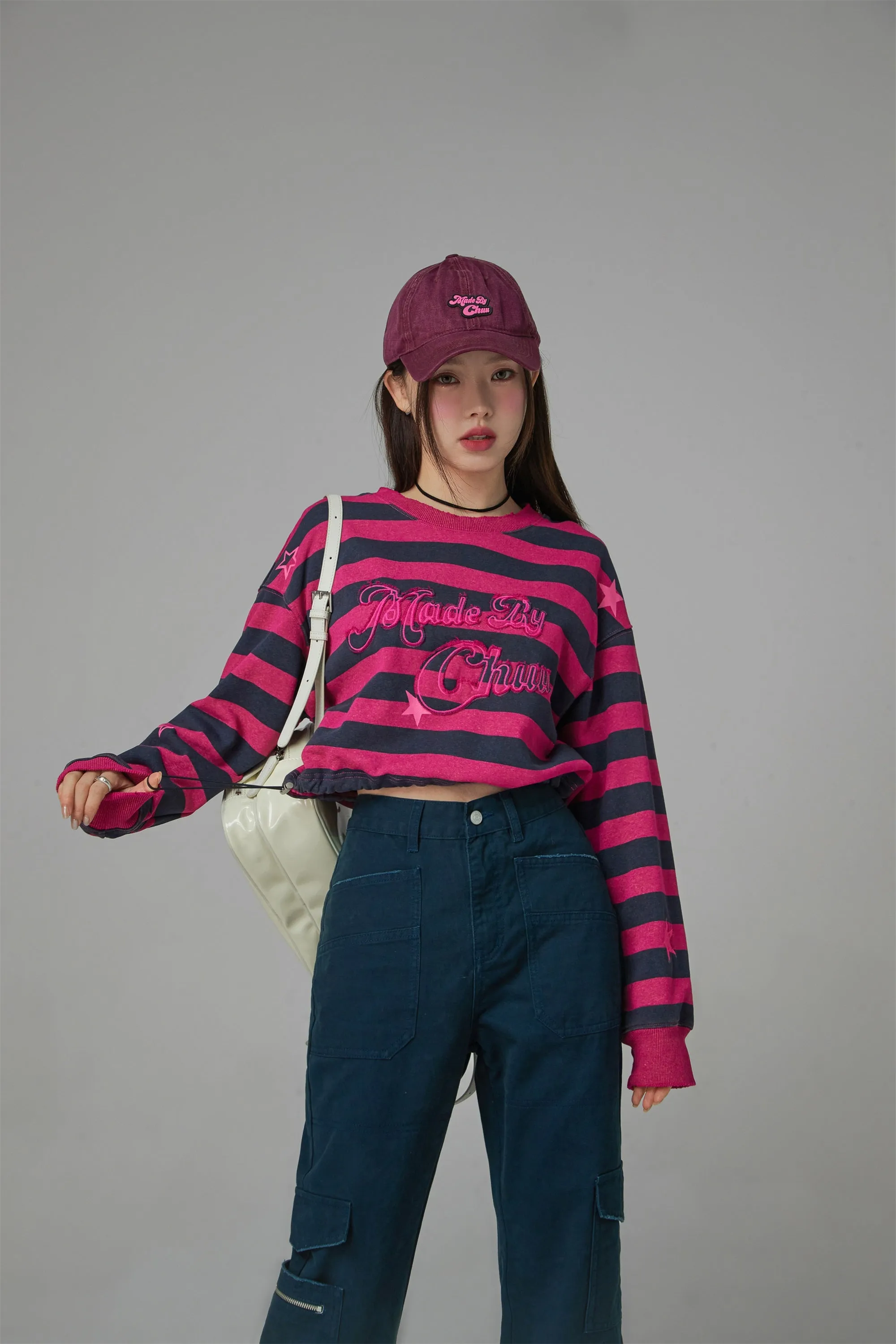 At My Best Gestreiftes Cropped Sweatshirt