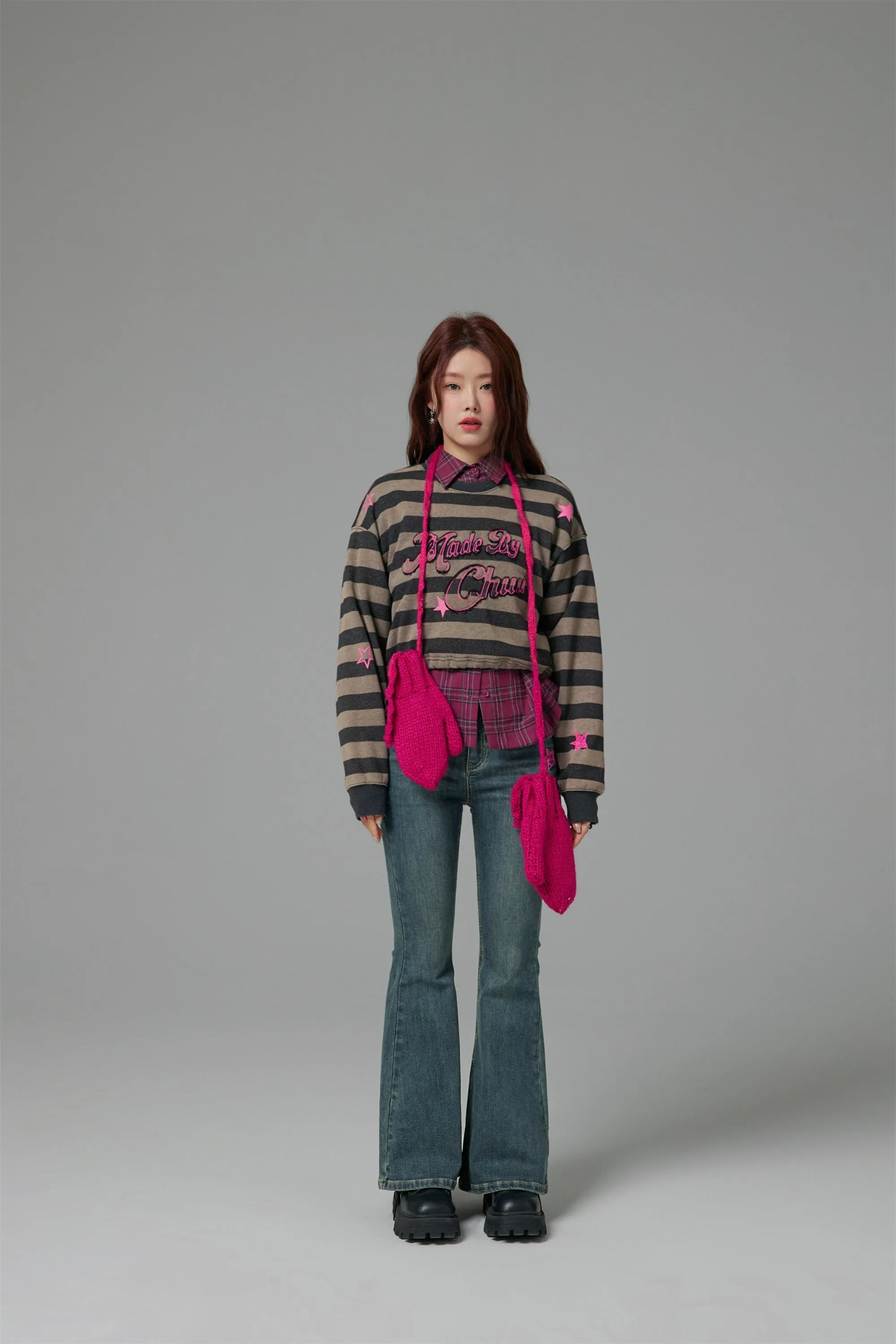 At My Best Gestreiftes Cropped Sweatshirt