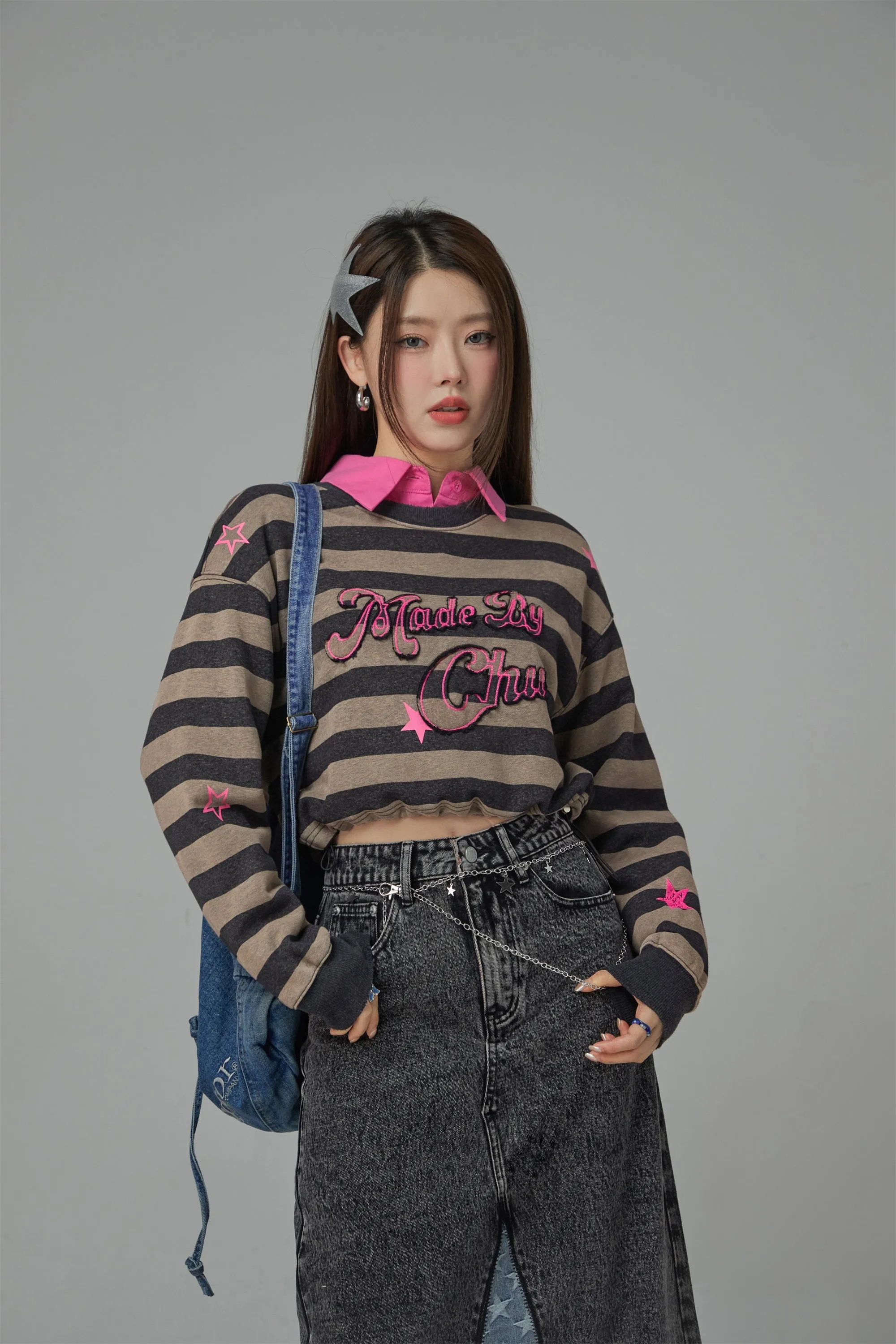 At My Best Gestreiftes Cropped Sweatshirt