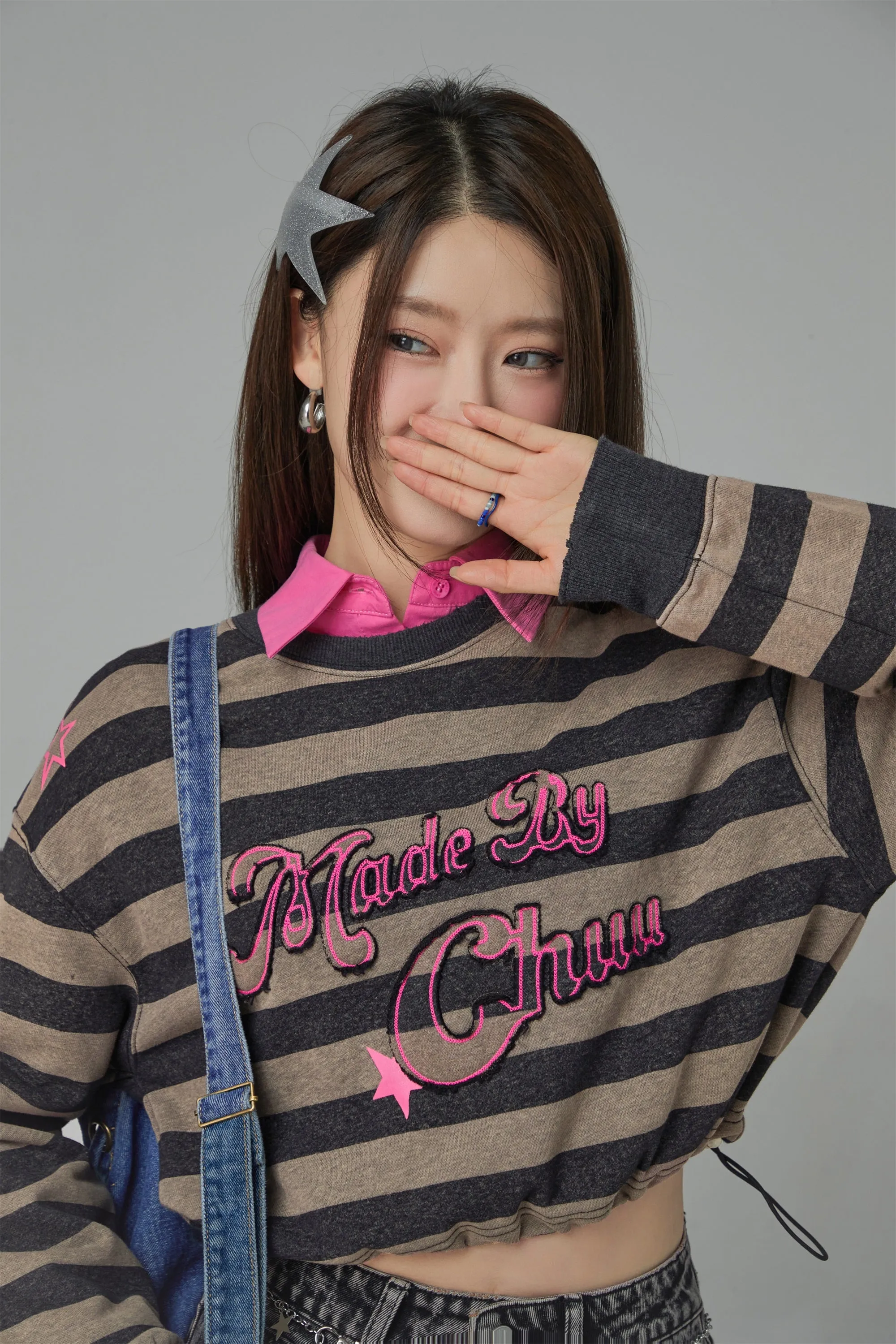 At My Best Gestreiftes Cropped Sweatshirt