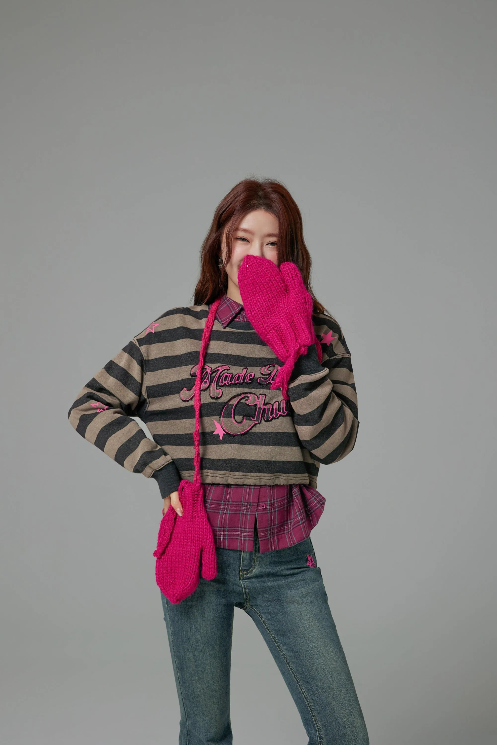 At My Best Gestreiftes Cropped Sweatshirt