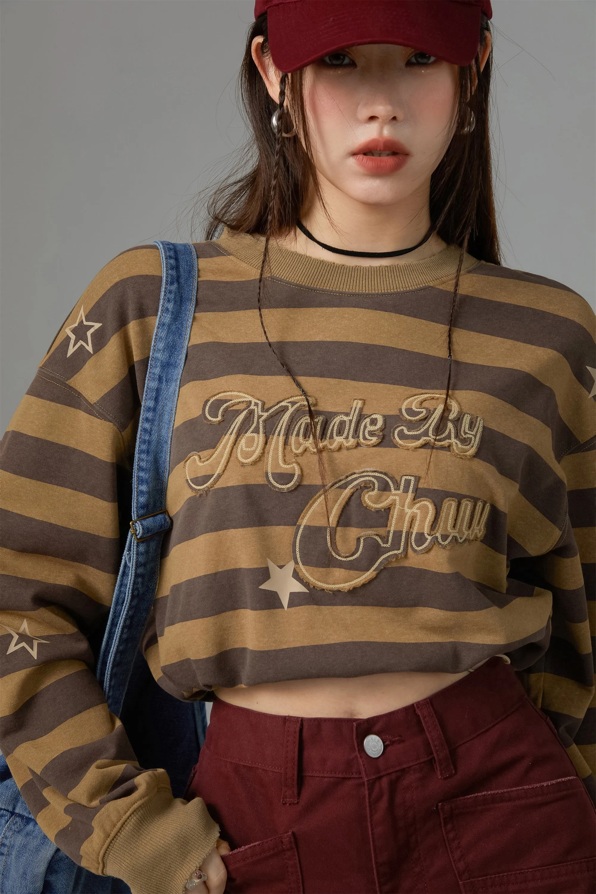 At My Best Gestreiftes Cropped Sweatshirt