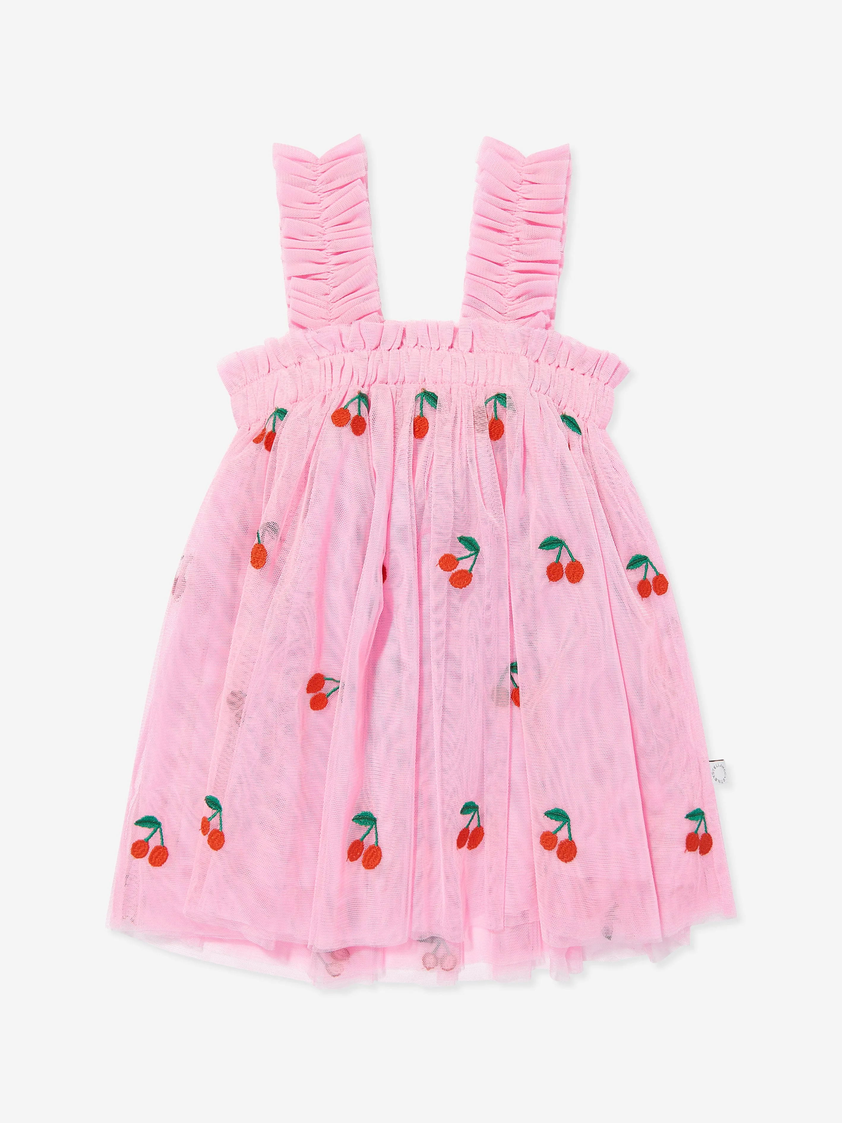 Rosa besticktes Kirschenkleid für Baby-Mädchen