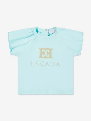 Blaues T-Shirt mit besticktem Logo für Baby-Mädchen