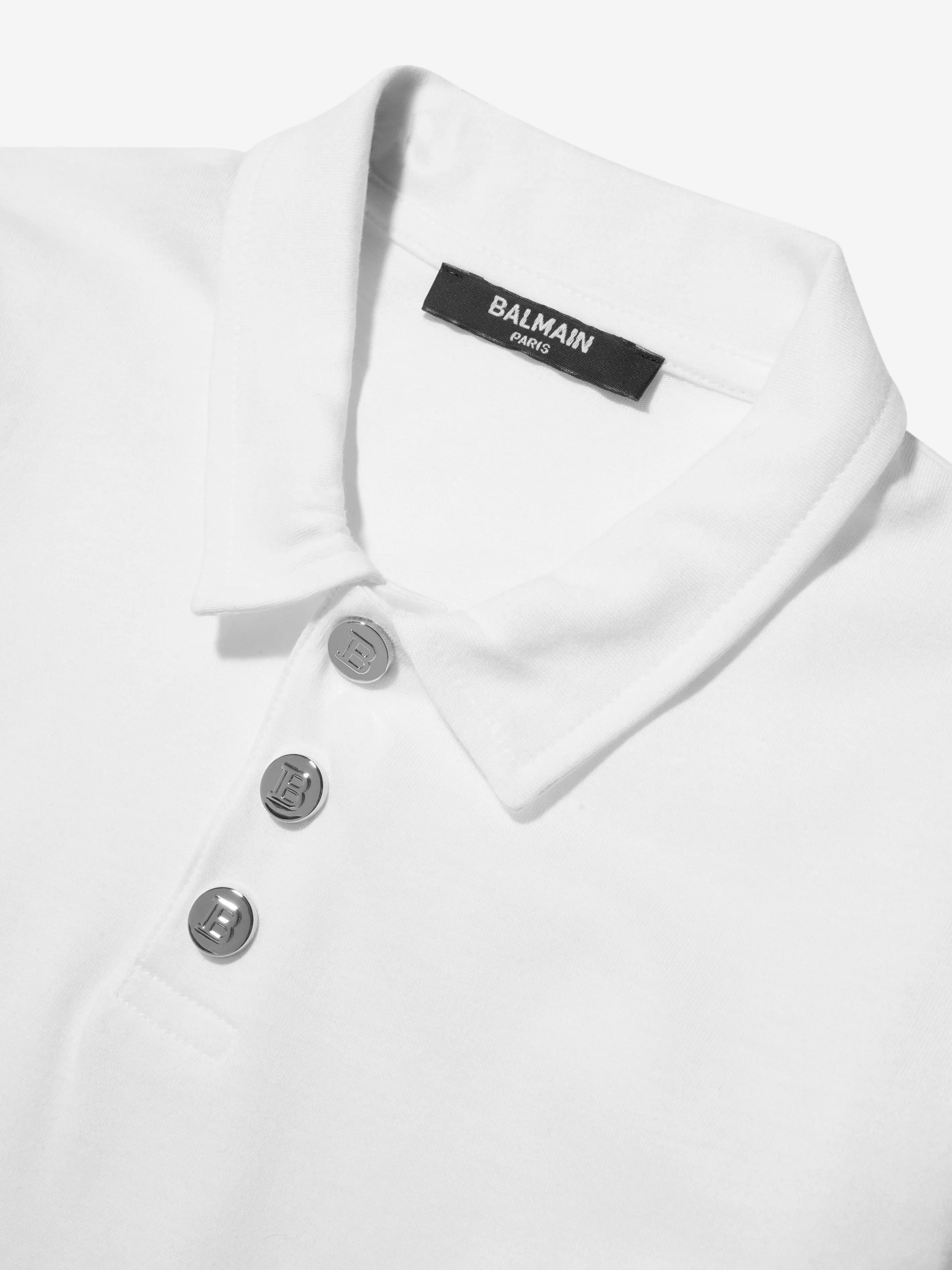 Balmain Boys Long Sleeve Polo Shirt in White