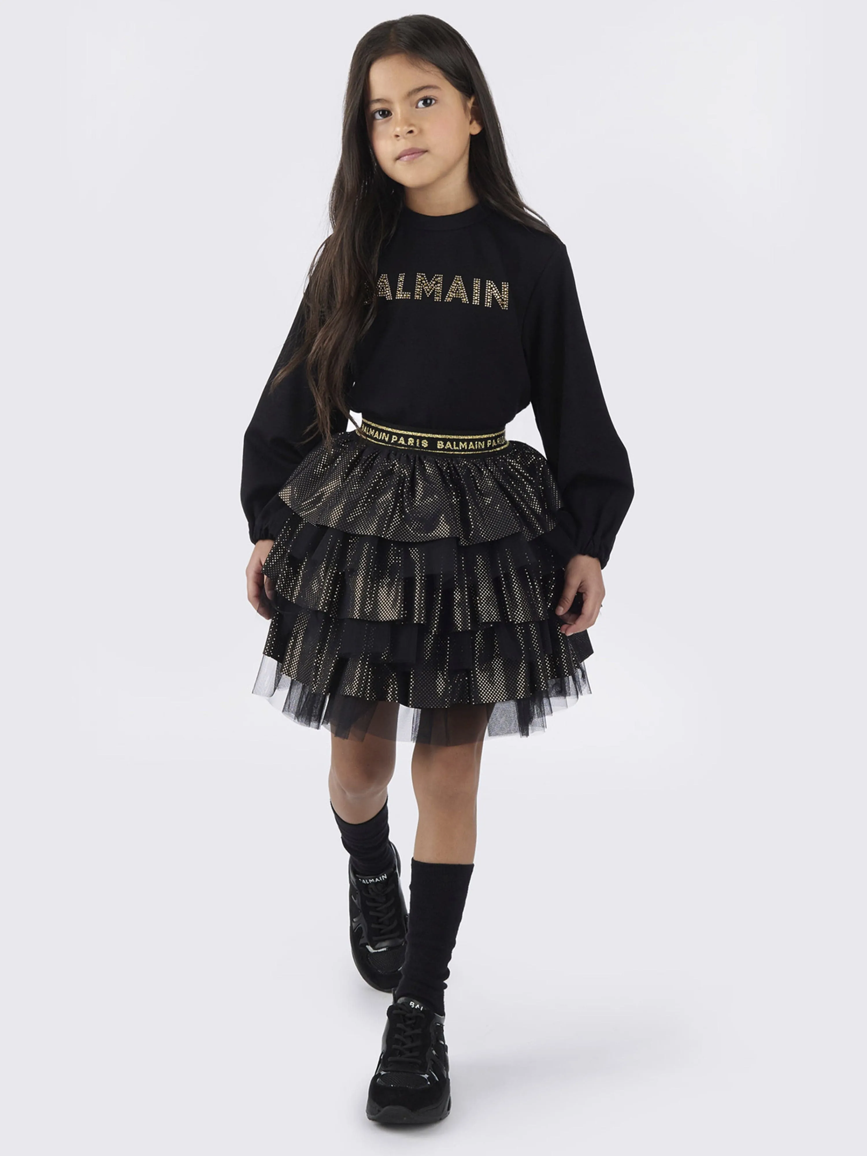 Balmain Mädchen Rüschenrock in Schwarz