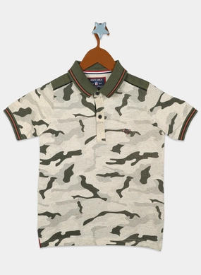 Boys Light Brown Printed T-Shirts