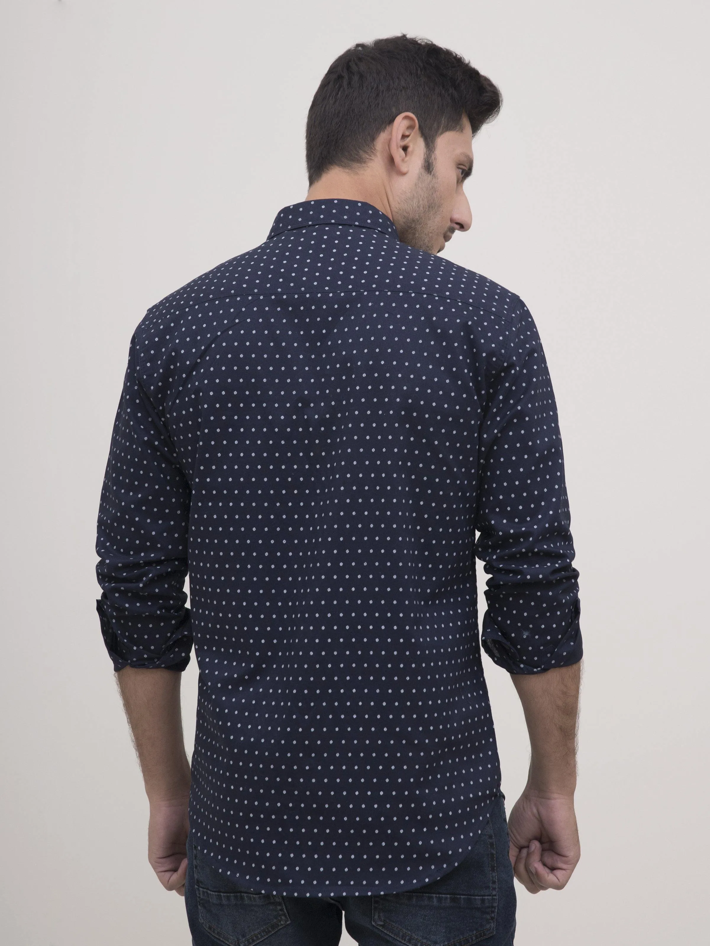 CASUAL SHIRT FULL SLEEVE NAVY WHITE