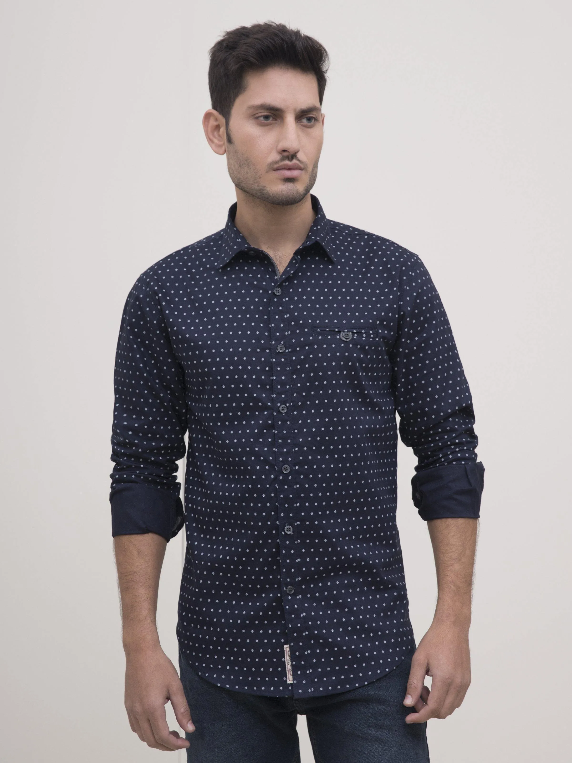 CASUAL SHIRT FULL SLEEVE NAVY WHITE