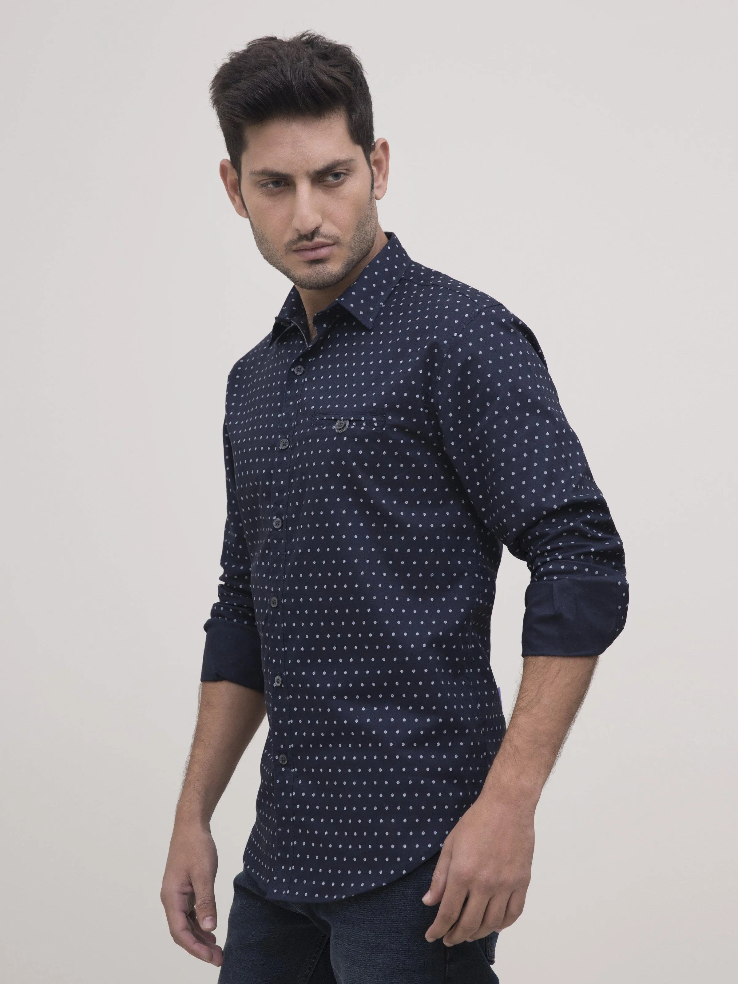 CASUAL SHIRT FULL SLEEVE NAVY WHITE