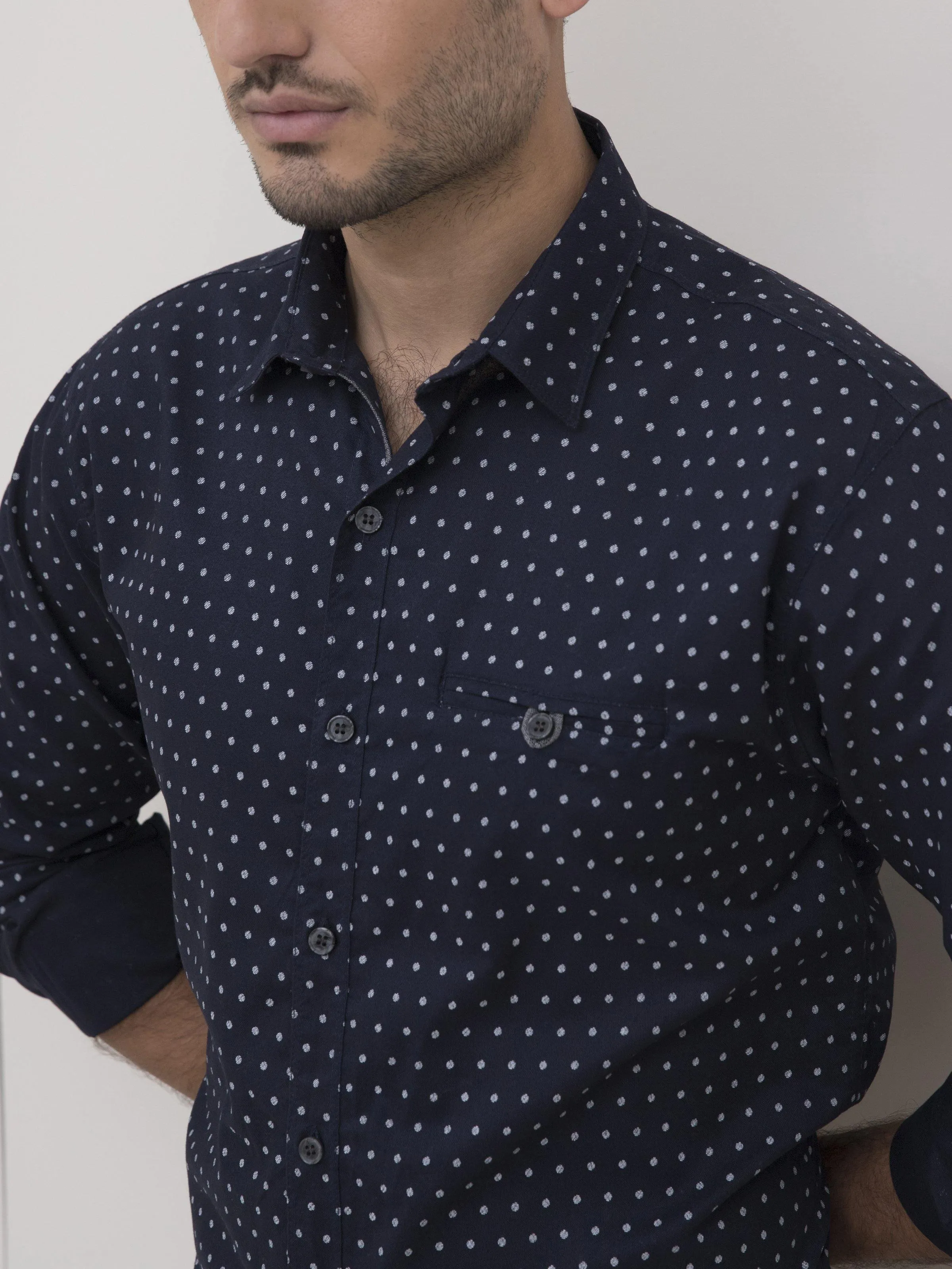 CASUAL SHIRT FULL SLEEVE NAVY WHITE