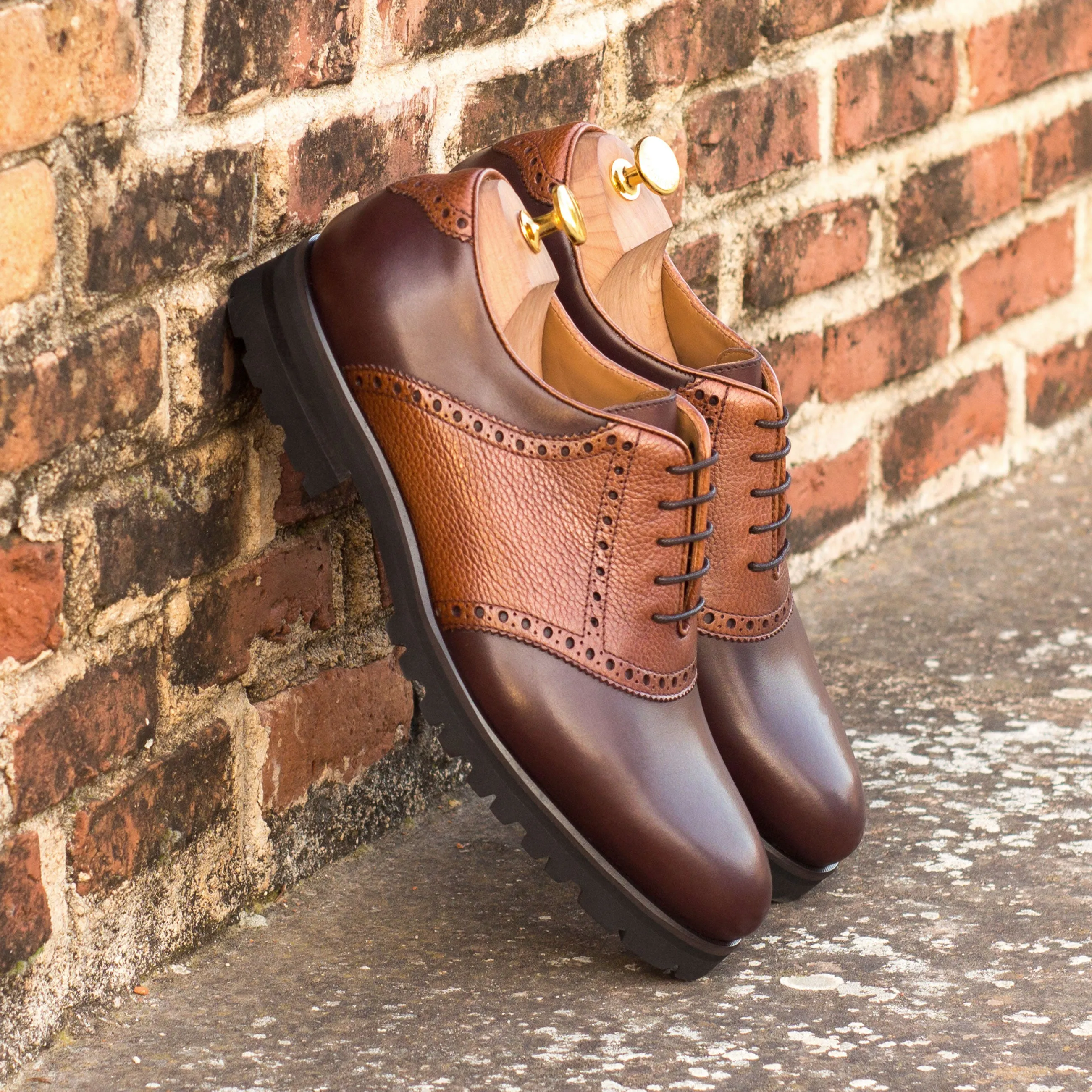 Dapperfam Schuhe DapperFam Fabrizio in Dunkelbraun / Mittelbraun Herren Italienisches Vollnarbenleder Sattel