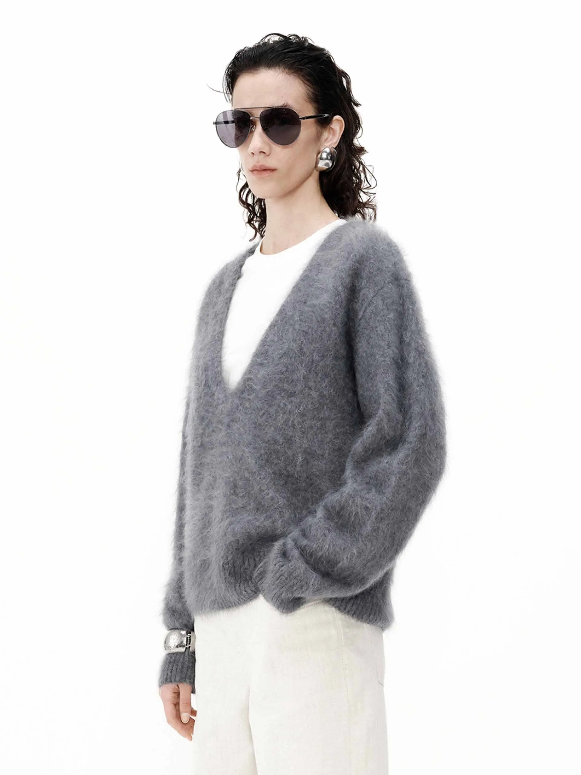 Tiefer V-Ausschnitt Kaschmir Pullover