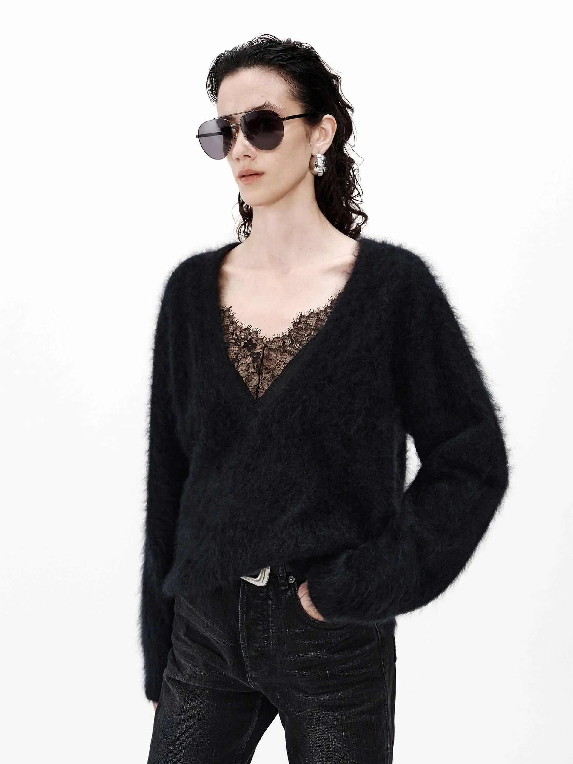 Tiefer V-Ausschnitt Kaschmir Pullover