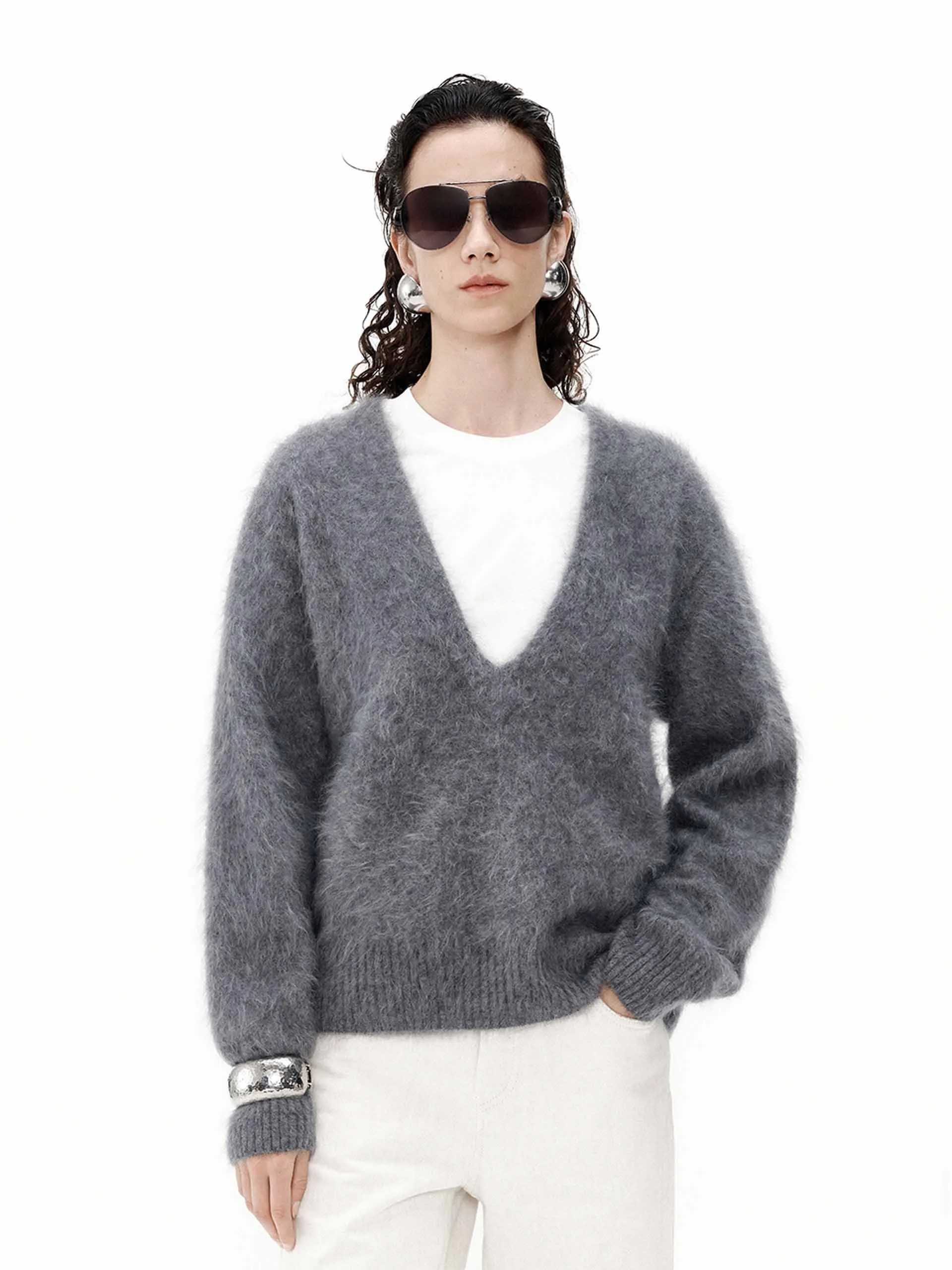 Tiefer V-Ausschnitt Kaschmir Pullover