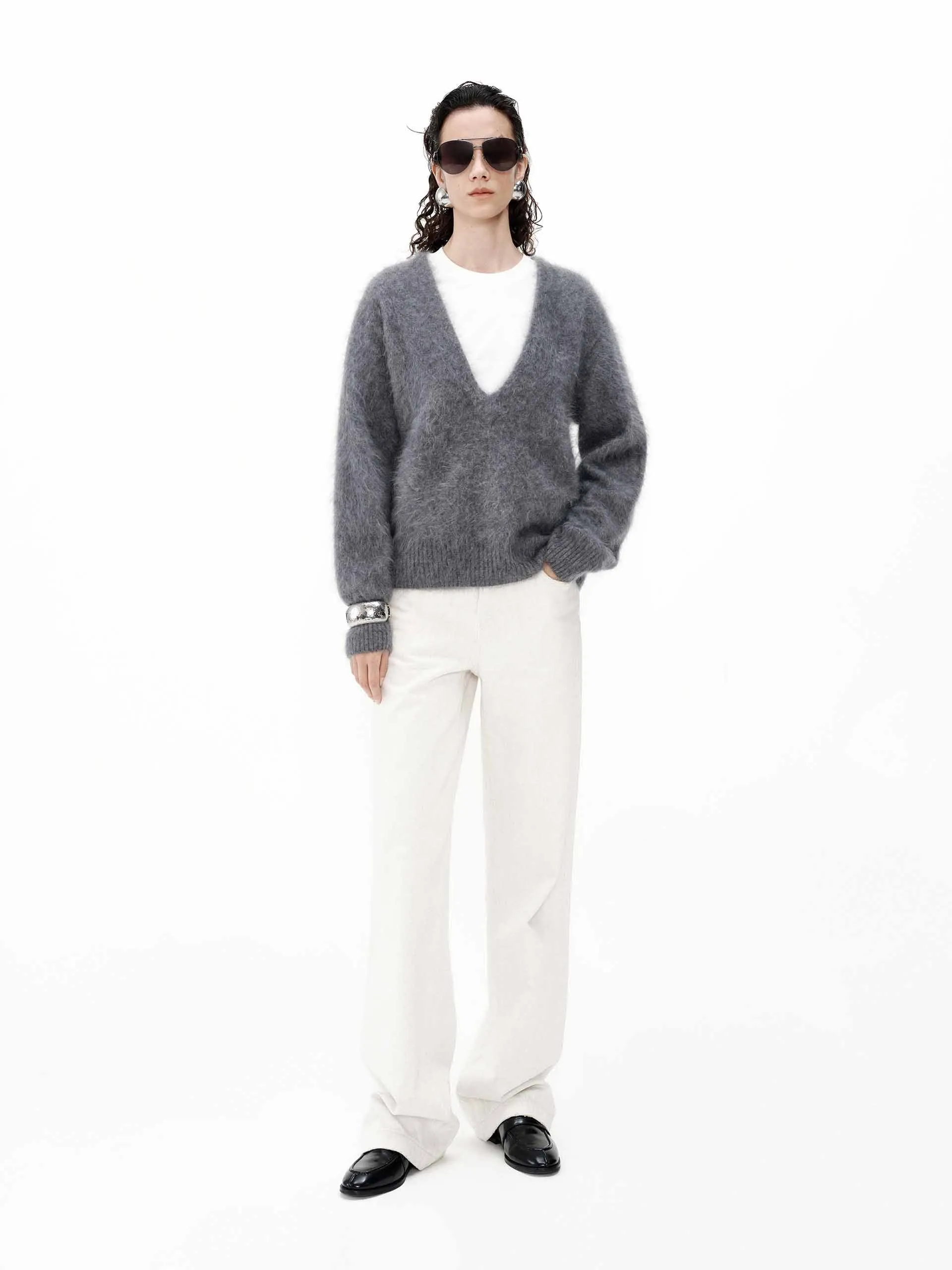 Tiefer V-Ausschnitt Kaschmir Pullover