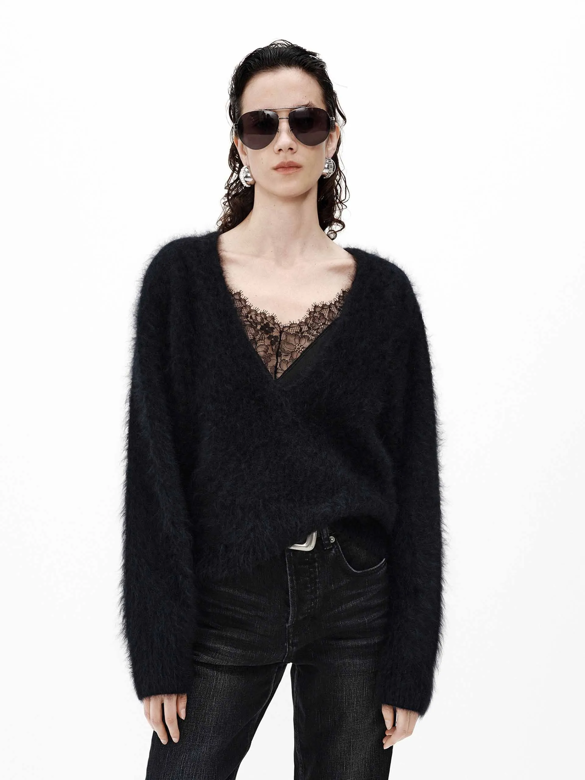 Tiefer V-Ausschnitt Kaschmir Pullover