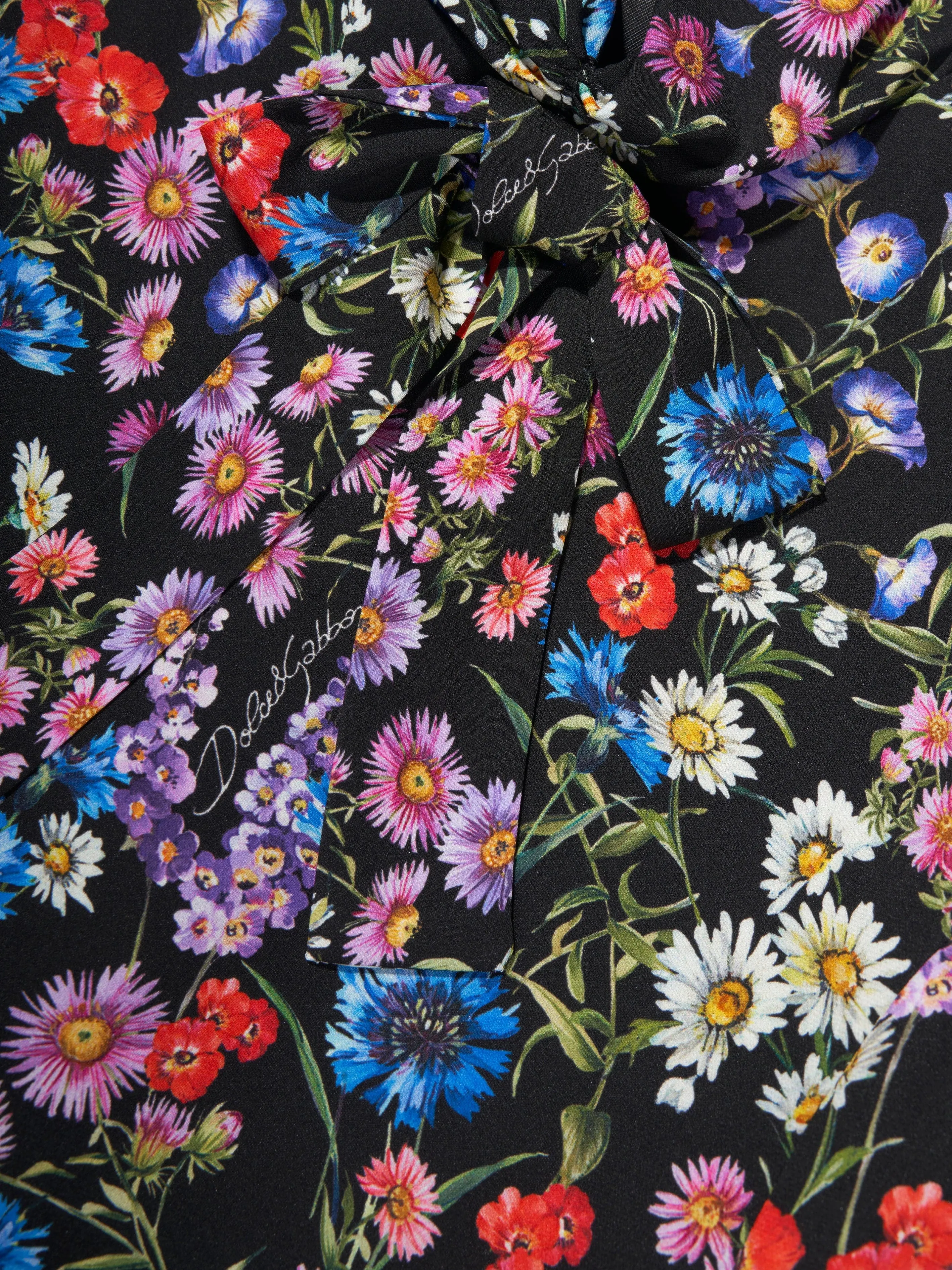 Dolce & Gabbana Mädchen Seiden Wildblumen Kleid in Schwarz