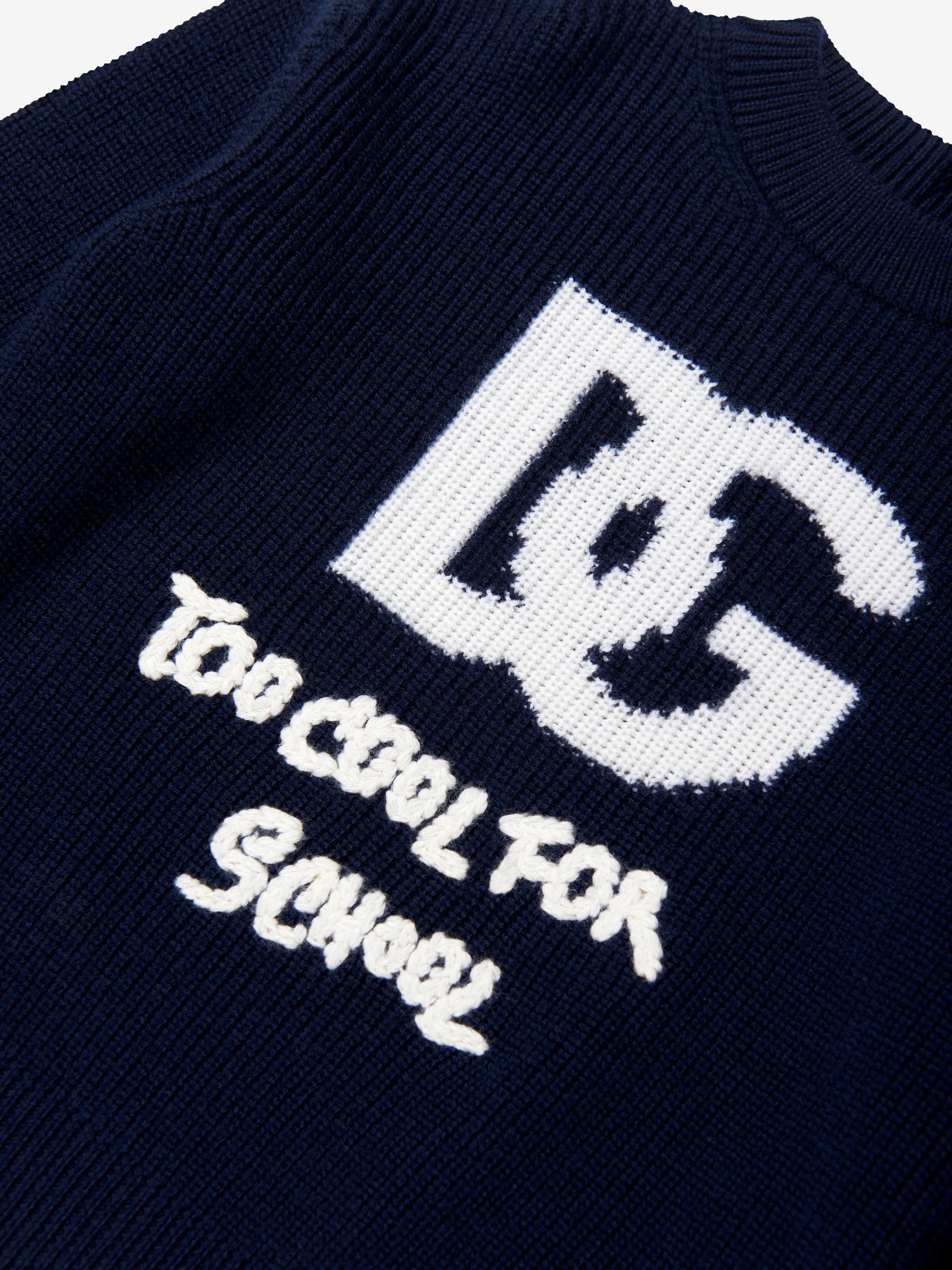 Dolce & Gabbana Mädchen Woll-Logo-Pullover in Marineblau
