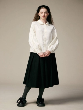 Doll Collar Lantern Sleeves Ribbon Jacquard Shirts【s0000000882】