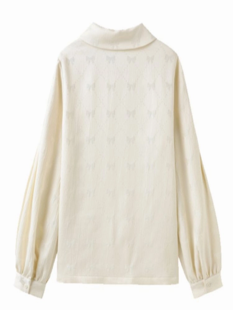Doll Collar Lantern Sleeves Ribbon Jacquard Shirts【s0000000882】