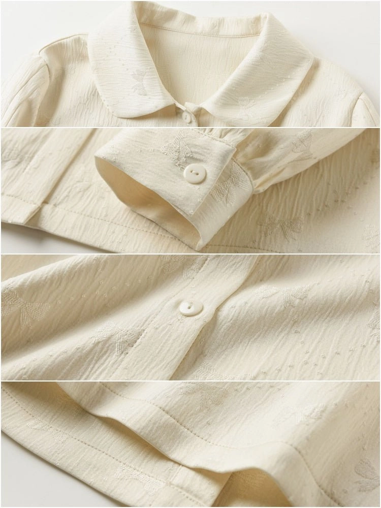 Doll Collar Lantern Sleeves Ribbon Jacquard Shirts【s0000000882】