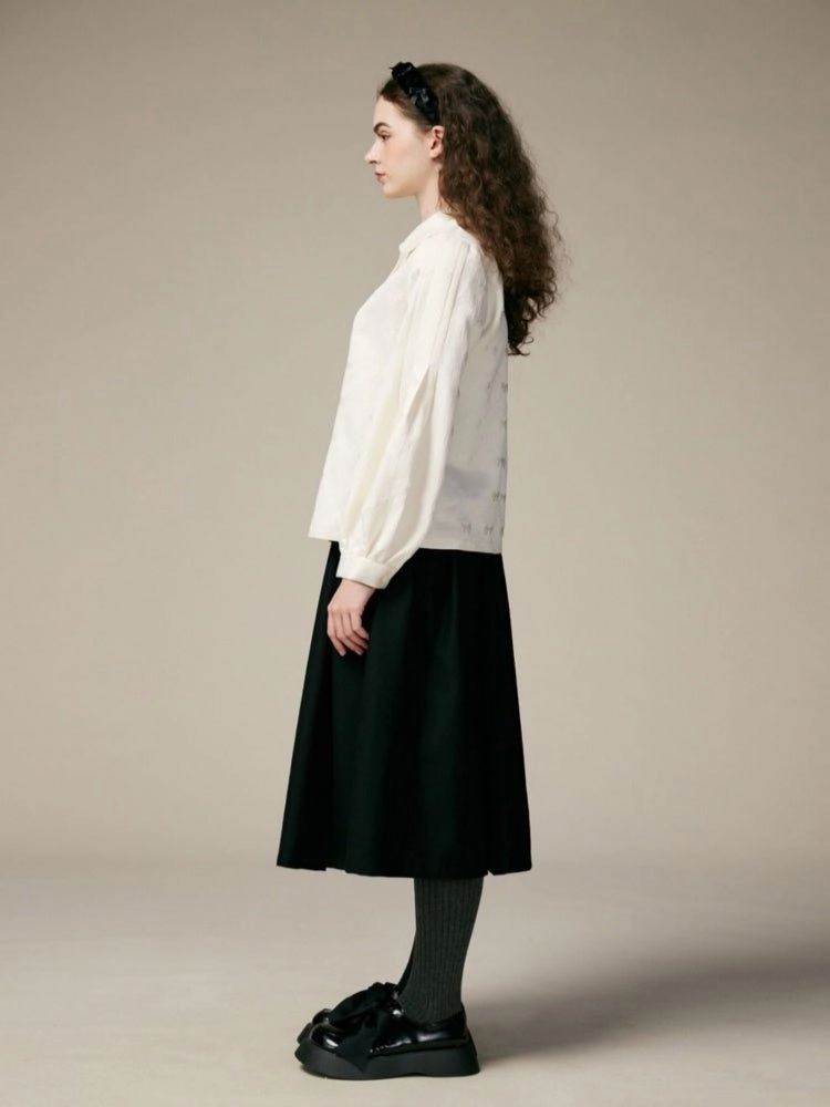 Doll Collar Lantern Sleeves Ribbon Jacquard Shirts【s0000000882】