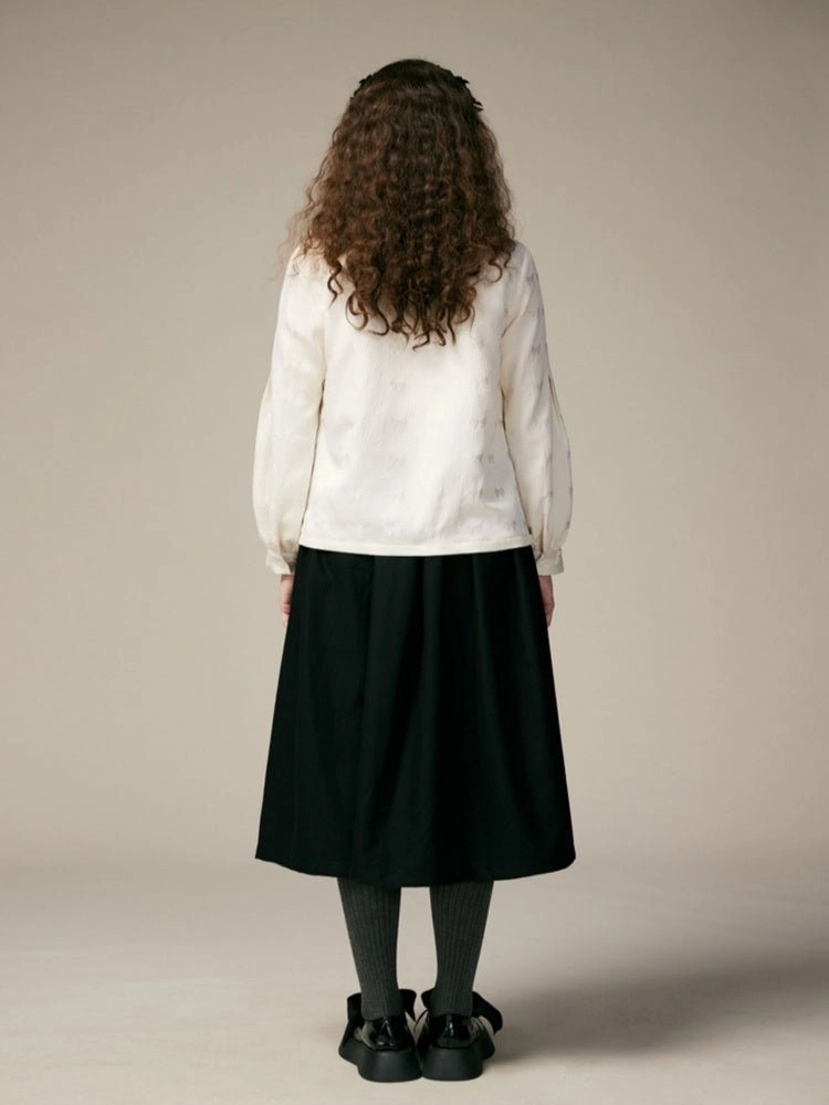 Doll Collar Lantern Sleeves Ribbon Jacquard Shirts【s0000000882】
