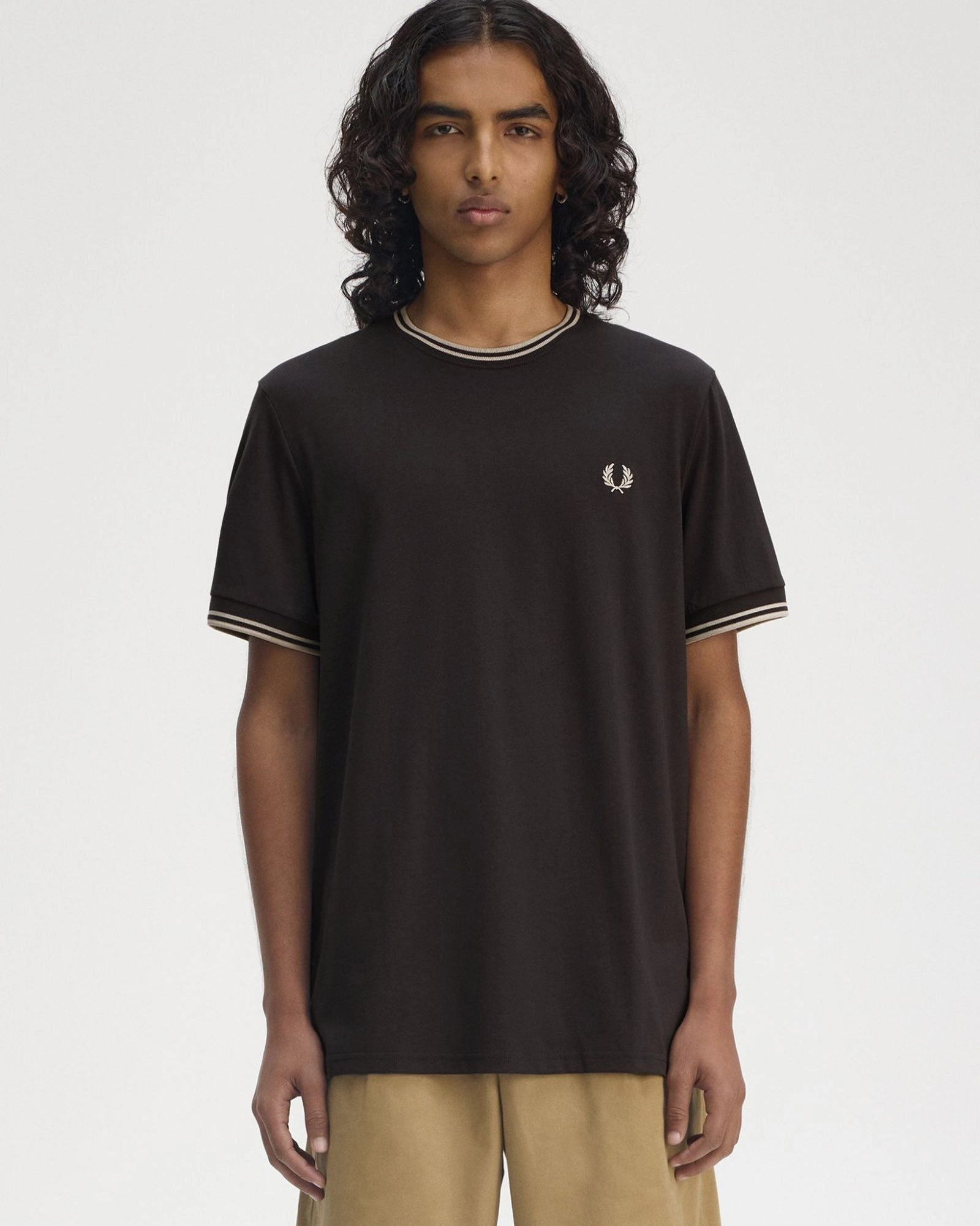 Fred Perry Twin Tipped T Shirt - Anchor Grey / Oatmeal