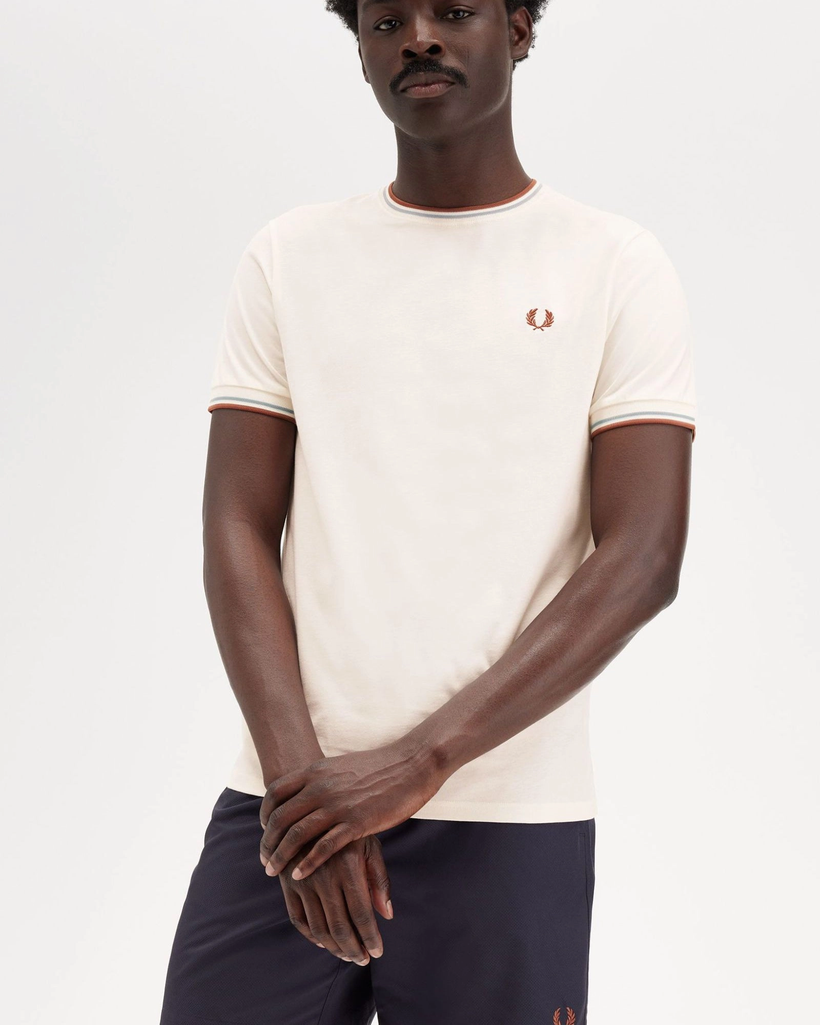 Fred Perry Twin Tipped T Shirt - Light Ecru / Silver Blue / Cinnamon