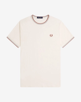 Fred Perry Twin Tipped T Shirt - Light Ecru / Silver Blue / Cinnamon