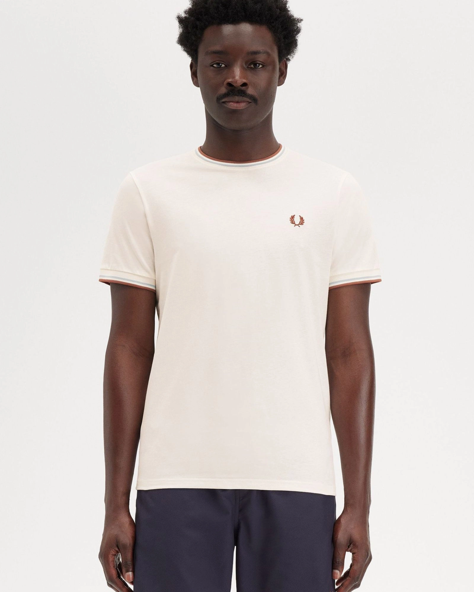 Fred Perry Twin Tipped T Shirt - Light Ecru / Silver Blue / Cinnamon