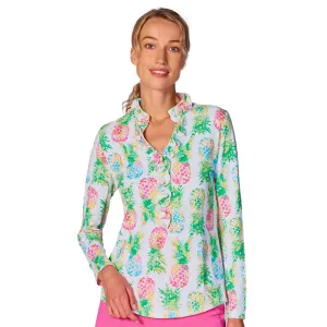 G Lifestyle Ananas Long Sleeve Double Ruffle Top - Green G Lifestyle Clothing