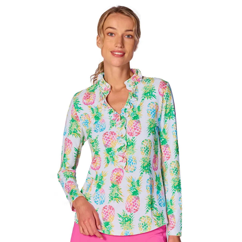 G Lifestyle Ananas Long Sleeve Double Ruffle Top - Green G Lifestyle Clothing