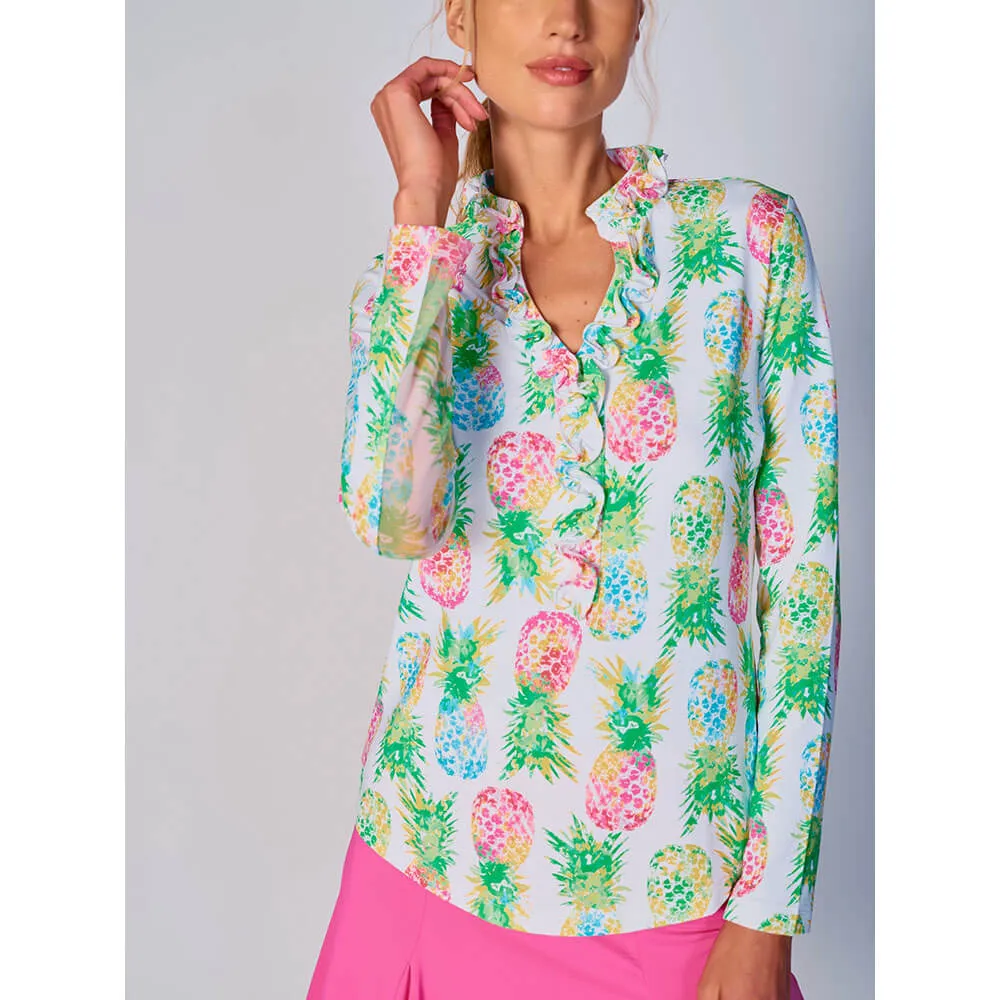 G Lifestyle Ananas Long Sleeve Double Ruffle Top - Green G Lifestyle Clothing