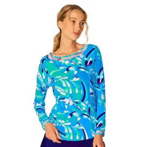 G Lifestyle Barths Mesh Insert Sleeve Top - Blue G Lifestyle Clothing