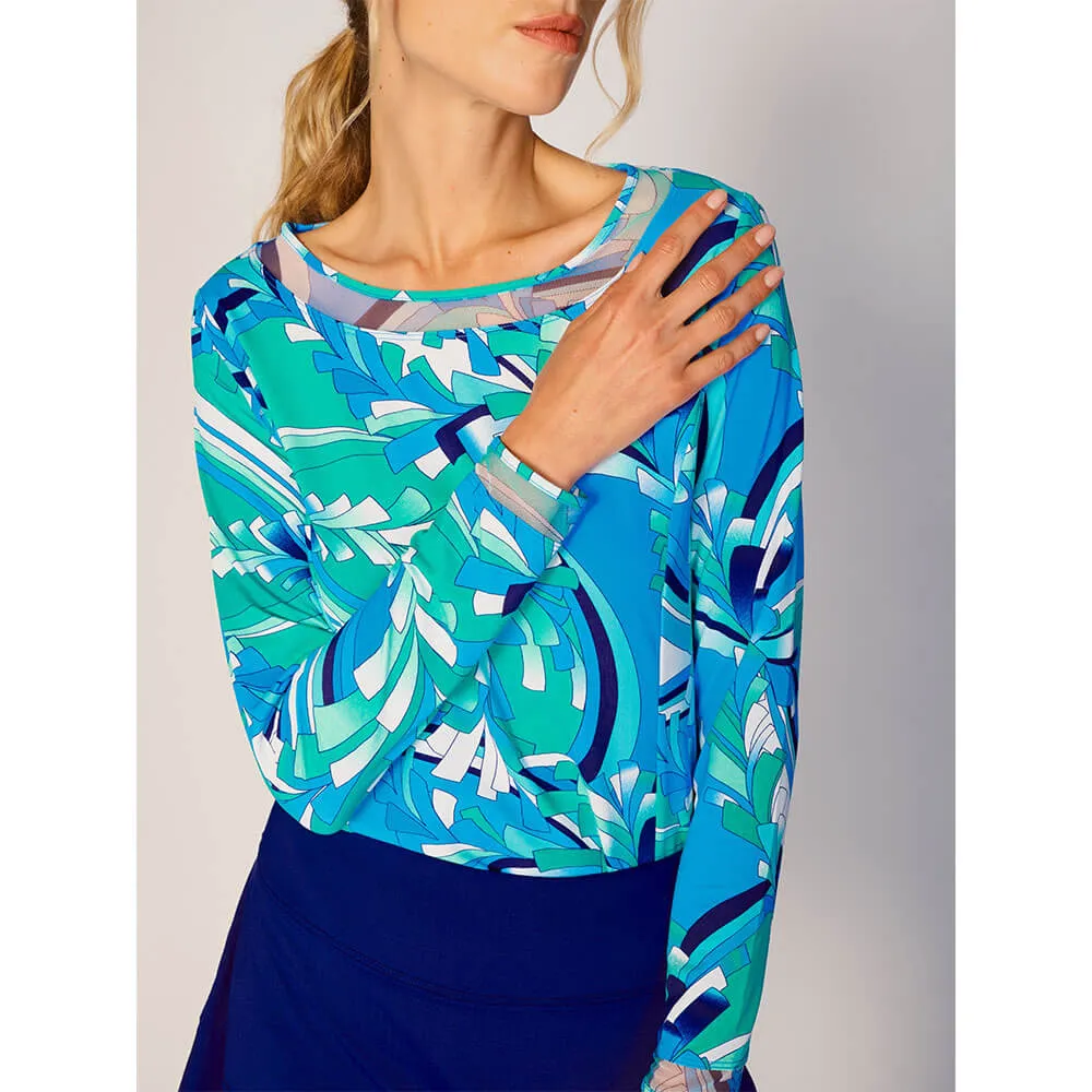 G Lifestyle Barths Mesh Insert Sleeve Top - Blue G Lifestyle Clothing