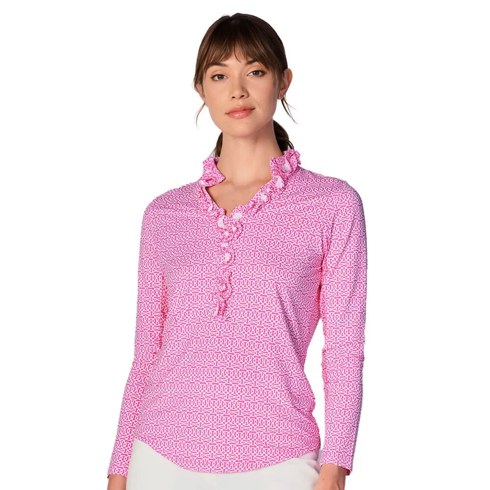 G Lifestyle Cubic Long Sleeve Double Ruffle Top - Hot Pink G Lifestyle Clothing