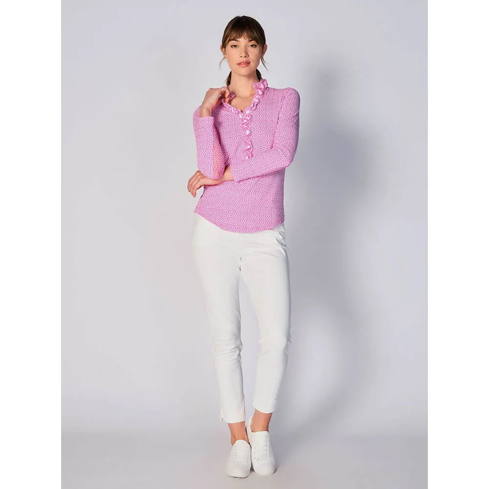 G Lifestyle Cubic Long Sleeve Double Ruffle Top - Hot Pink G Lifestyle Clothing