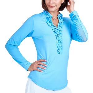 G Lifestyle Long Sleeve Double Ruffle Top - Light Blue G Lifestyle Clothing