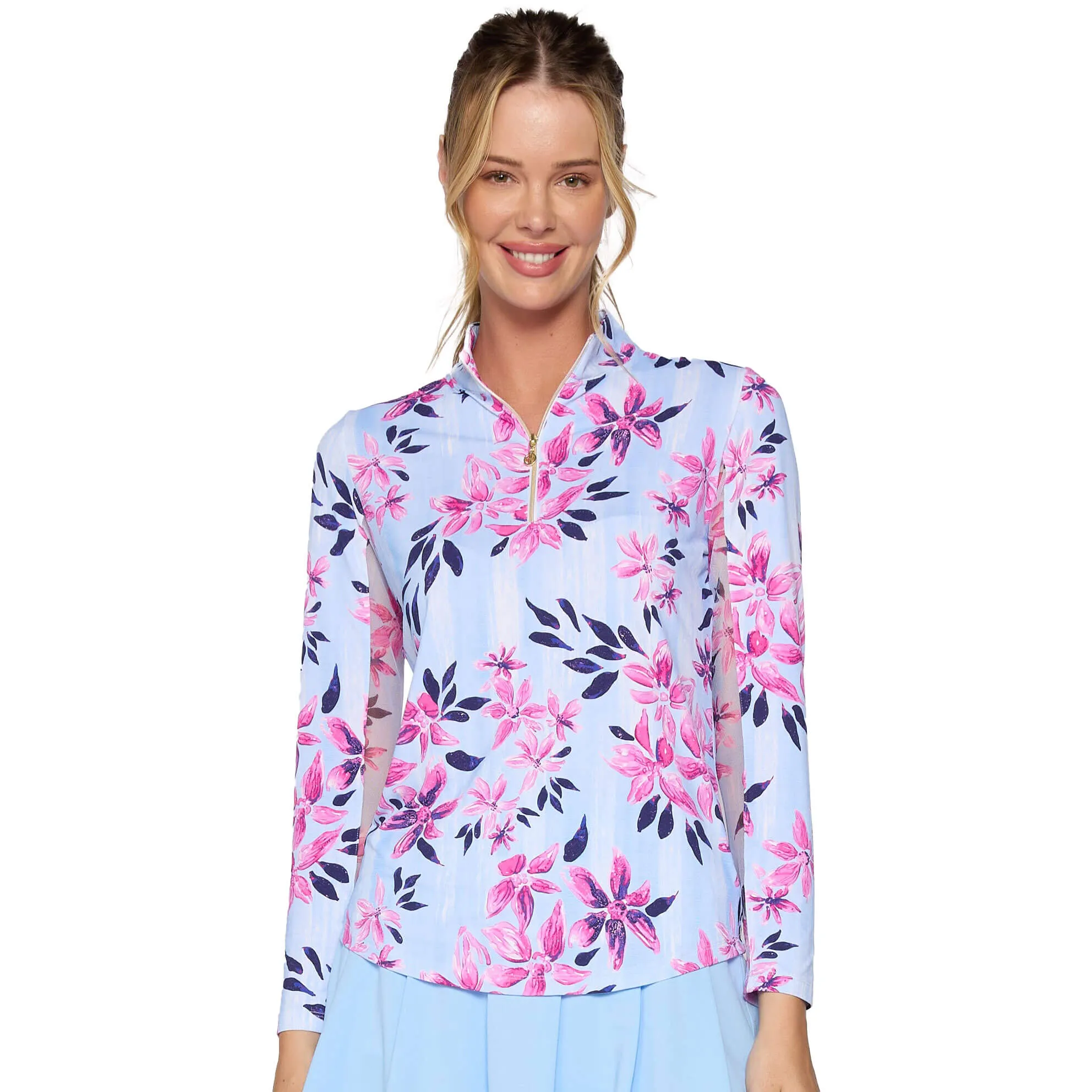 G Lifestyle Long Sleeve Print Zip Mock Neck Top - Bamboo G Lifestyle Clothing
