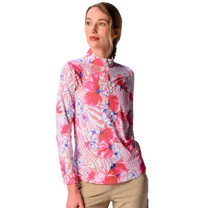 G Lifestyle Long Sleeve Print Zip Mock Neck Top - Beige Zebra G Lifestyle Clothing