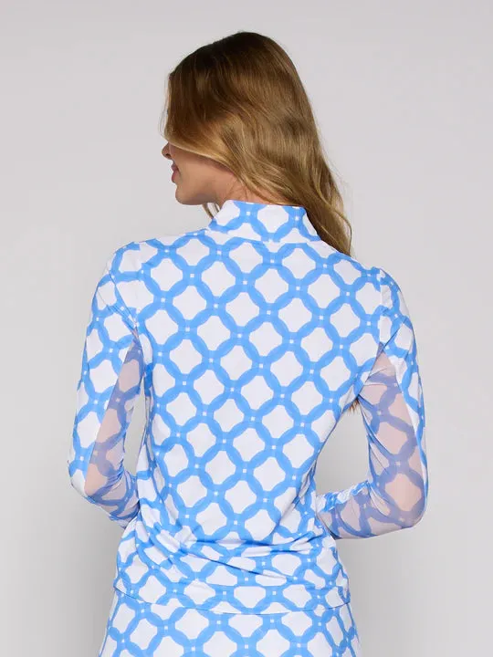 G Lifestyle Long Sleeve Print Zip Mock Neck Top - Circle Geo Bt.Peri G Lifestyle Clothing