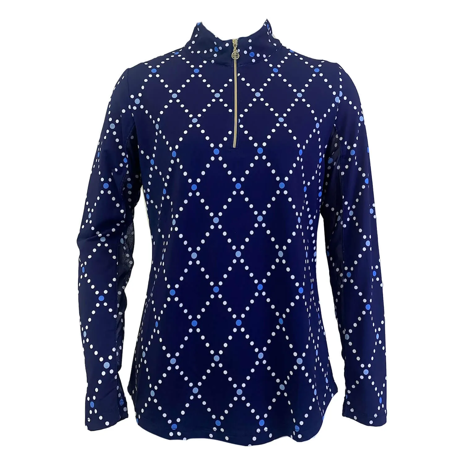 G Lifestyle Long Sleeve Print Zip Mock Neck Top - Navy Diamond Geo G Lifestyle Clothing
