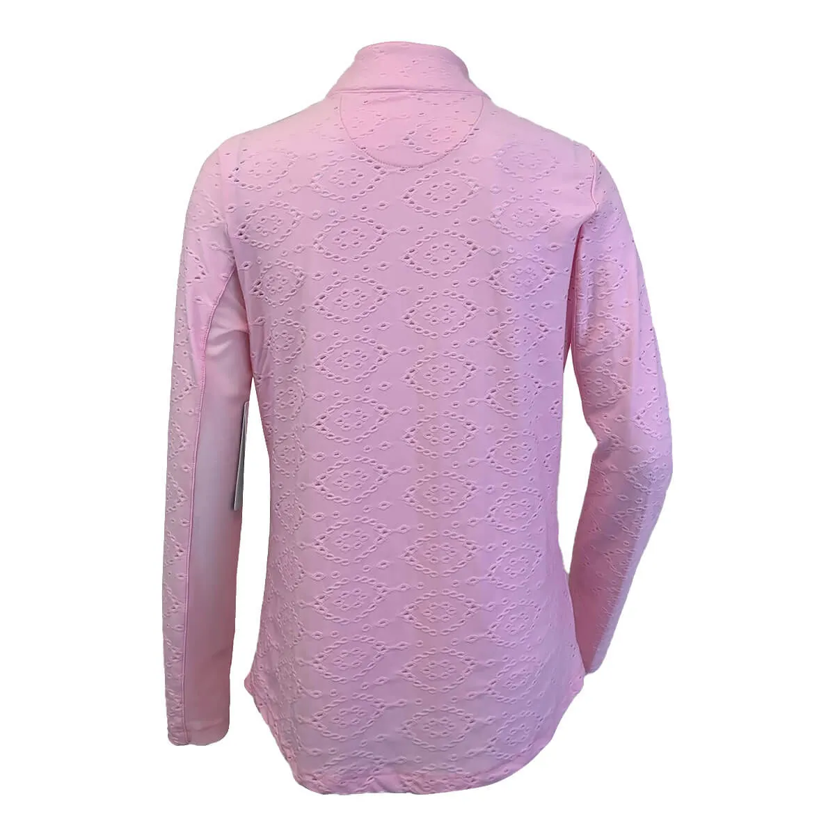 G Lifestyle Long Sleeve Solid Zip Mock Neck Top - Pink Eyelet G Lifestyle Clothing