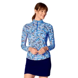 G Lifestyle Mandela Long Sleeve Zip Mock Neck Top - Blue G Lifestyle Clothing