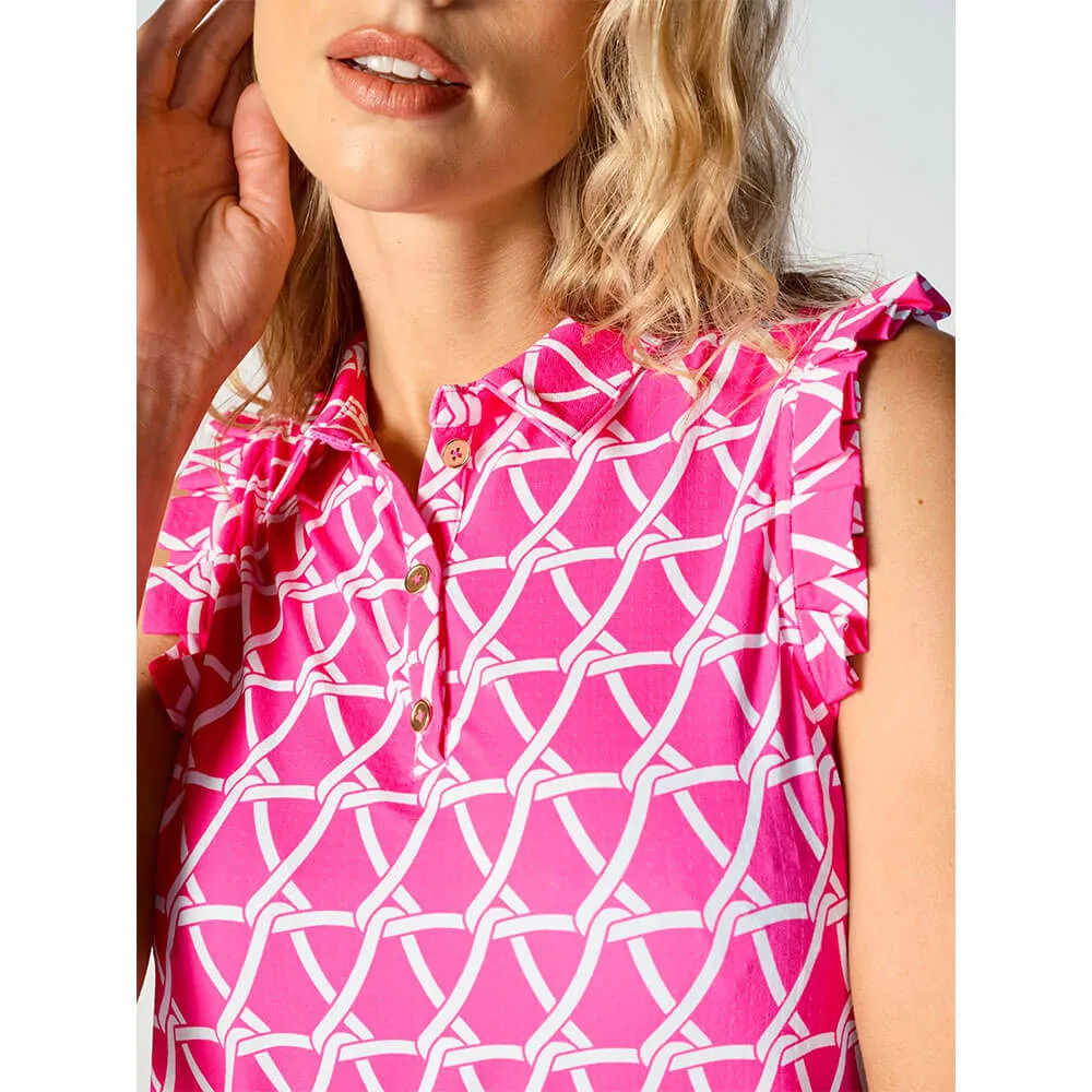 G Lifestyle Nautical Short Sleeve Polo Dress With Gold Buttons - Hot Pink G Lifestyle Clothing