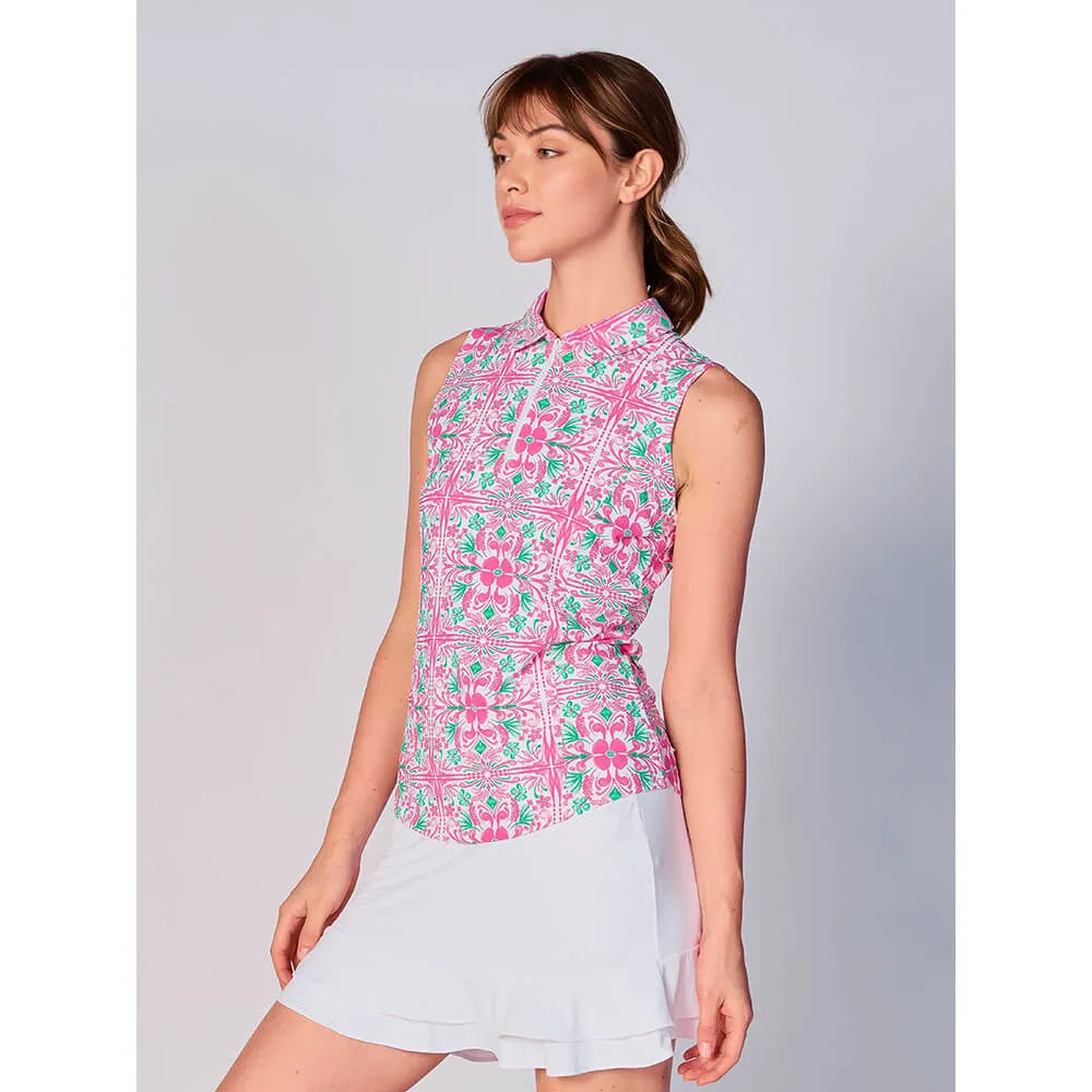 G Lifestyle Print Sleeveless Polo Top - Tile Pink G Lifestyle Clothing